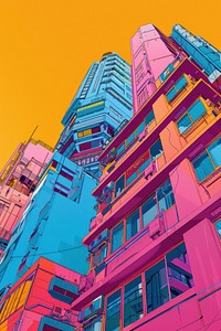The buildings are brightly coloured architecture city skyscraper.
