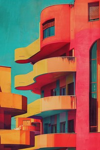 The buildings are brightly coloured architecture city art.