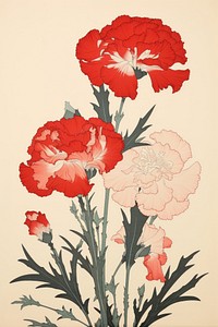 Ukiyo-e art print style Carnation flower carnation plant.