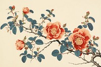 Ukiyo-e art print style Climbing Rose flower rose blossom.