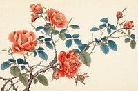 Ukiyo-e art print style Climbing Rose flower rose painting.