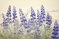 Ukiyo-e art print style Bluebells flower lavender outdoors.