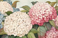 Ukiyo-e art print style Hydrangea flower backgrounds hydrangea.