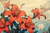 Ukiyo-e art print style Lily flower lily backgrounds.