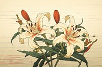 Ukiyo-e art print style Lily flower lily plant.