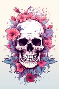 Skull with flowers drawing sketch plant.