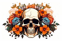 Skull with flowers pattern plant art.