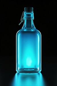 3d render of glowing bottle glass black background illuminated.