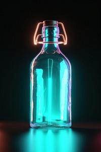3d render of glowing bottle perfume glass black background.