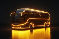 Render of glowing bus vehicle black background transportation.
