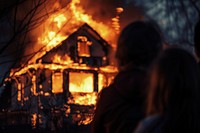 People watching burning house fireplace adult architecture.