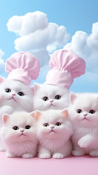 Fluffy pastel cat chef mammal animal cute.