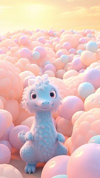 Fluffy pastel dinosaur outdoors cartoon cute.