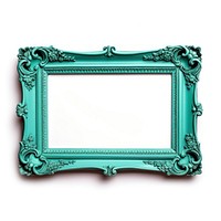 Turquoise frame vintage rectangle mirror white background.