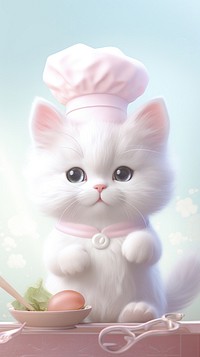Fluffy pastel cat chef cartoon mammal cute.