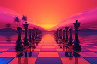 Retrowave chess outdoors sunset nature.