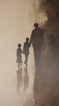 Family silhouette painting walking.