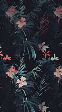 Seamless floral pattern with tropical flowers and leaves on dark backgrounds painting plant.