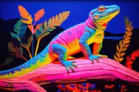 Oil painting monitor lizard reptile animal iguana.