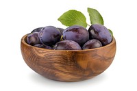 Fresh prunes in wooden bowl fruit plant food.
