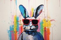 Cool bunny with sunglasses art painting representation.