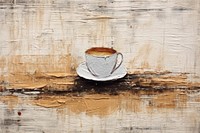 Cup of hot coffee on wooden table cup saucer mug.