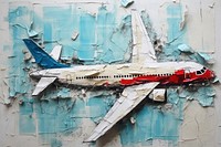 Airplane ripped paper collag aircraft airliner vehicle.