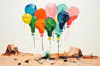 Bunch of balloons tied to desert cactus art painting celebration.