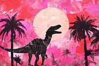 Silhouette dinosaur in the park and pink color sky art animal representation.