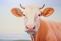 Painting of cow with field border livestock mammal animal.