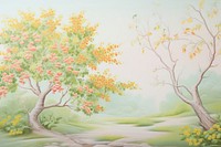 Painting of autumn tree garden border backgrounds plant green.
