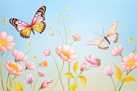 Painting of butterfly closeup border outdoors nature flower.