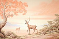 Painting of deer border wildlife animal mammal.
