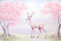 Painting of deer border animal mammal pink.