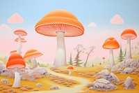 Painting of mushroom border fungus plant tranquility.