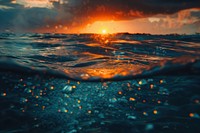 Underwater surface with sunset outdoors horizon nature.