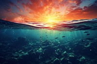 Underwater surface with sunset sunlight outdoors nature.