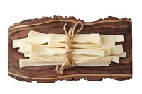 String cheese on rustic wooden board white background freshness furniture.