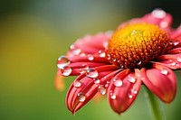 Water droplet on indian blanket flower outdoors nature.