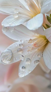 Water droplet on tuberose flower blossom petal.