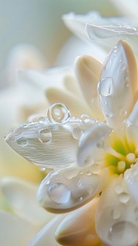 Water droplet on tuberose flower petal plant.