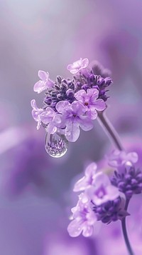 Water droplet on verbena flower lavender outdoors.