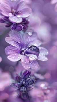 Water droplet on verbena flower blossom purple.