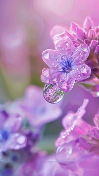 Water droplet on verbena flower outdoors blossom.