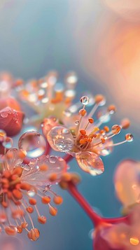 Water droplet on rowan flower outdoors blossom.