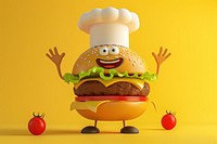 Hamburger in chef character cartoon food anthropomorphic.