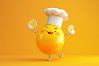 Lemon in chef character cartoon fruit food.
