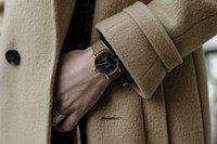 Coat wristwatch hand outerwear.