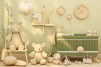 Assorted baby items furniture nursery room.