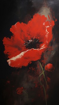 Acrylic paint of poppy flower plant inflorescence.
